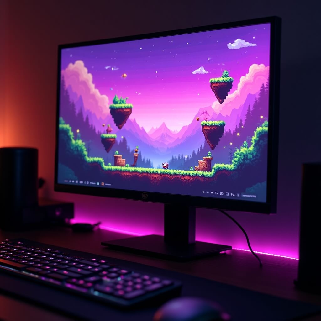 Indie pixel art platformer game with colourful level design and character animation